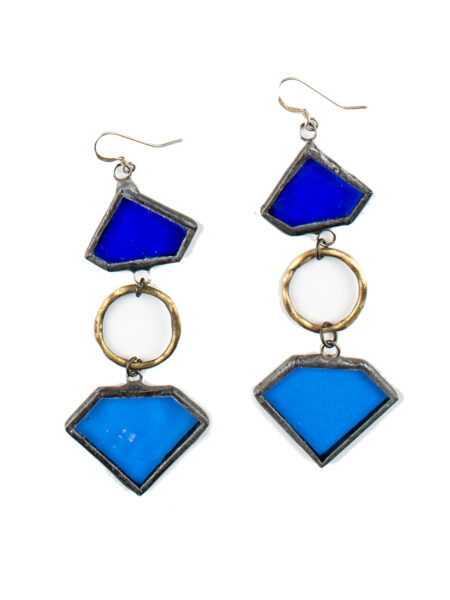 Orecchini pendenti in Vetro blu cattedrale e Metallo brunito