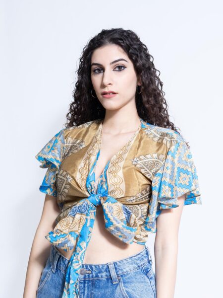 Wrap Top  azzurro e ocra – Bengala