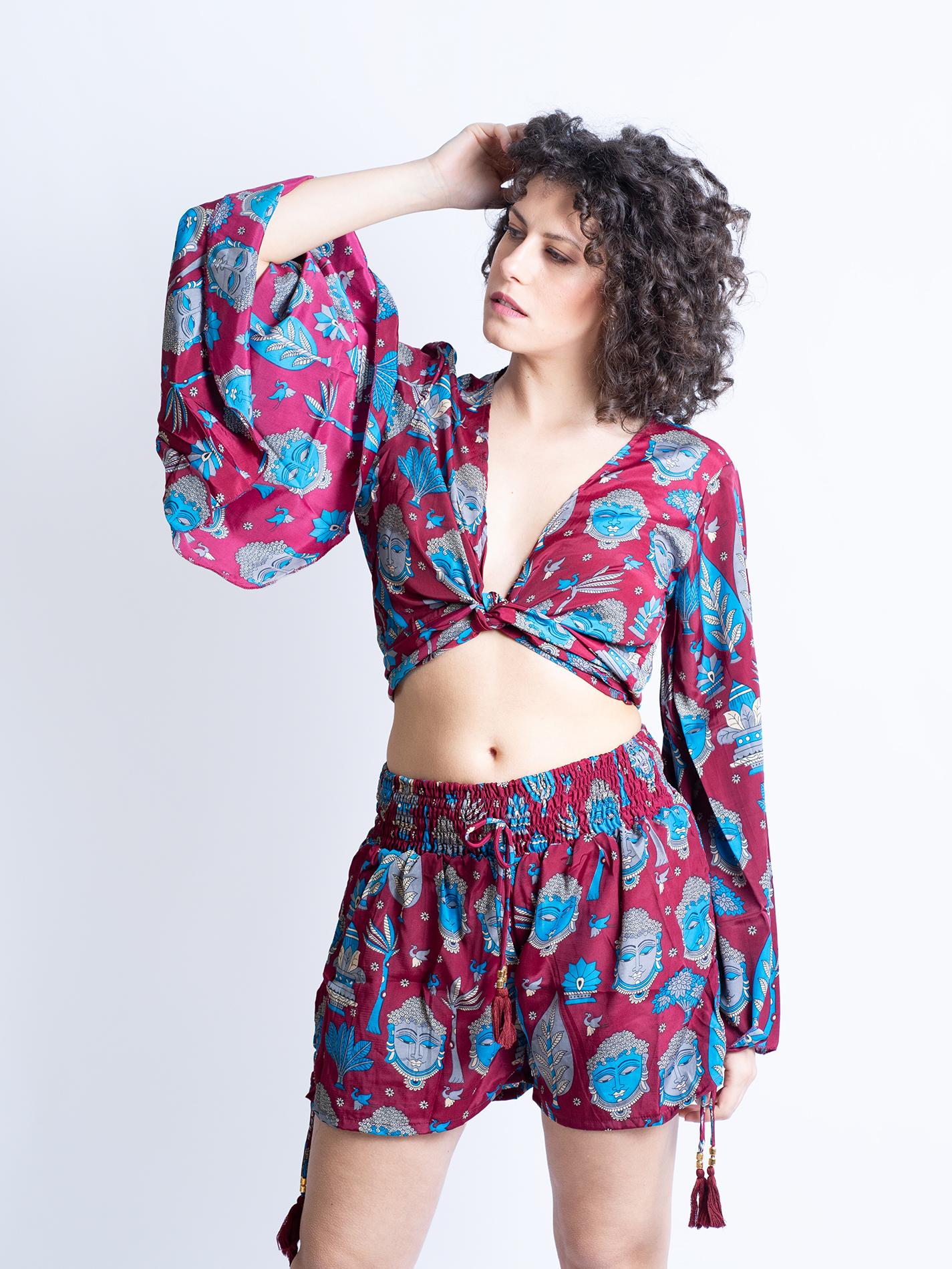 Wrap Top Manica larga e Pantaloncino GANGE Buddha Edition - Bordeaux