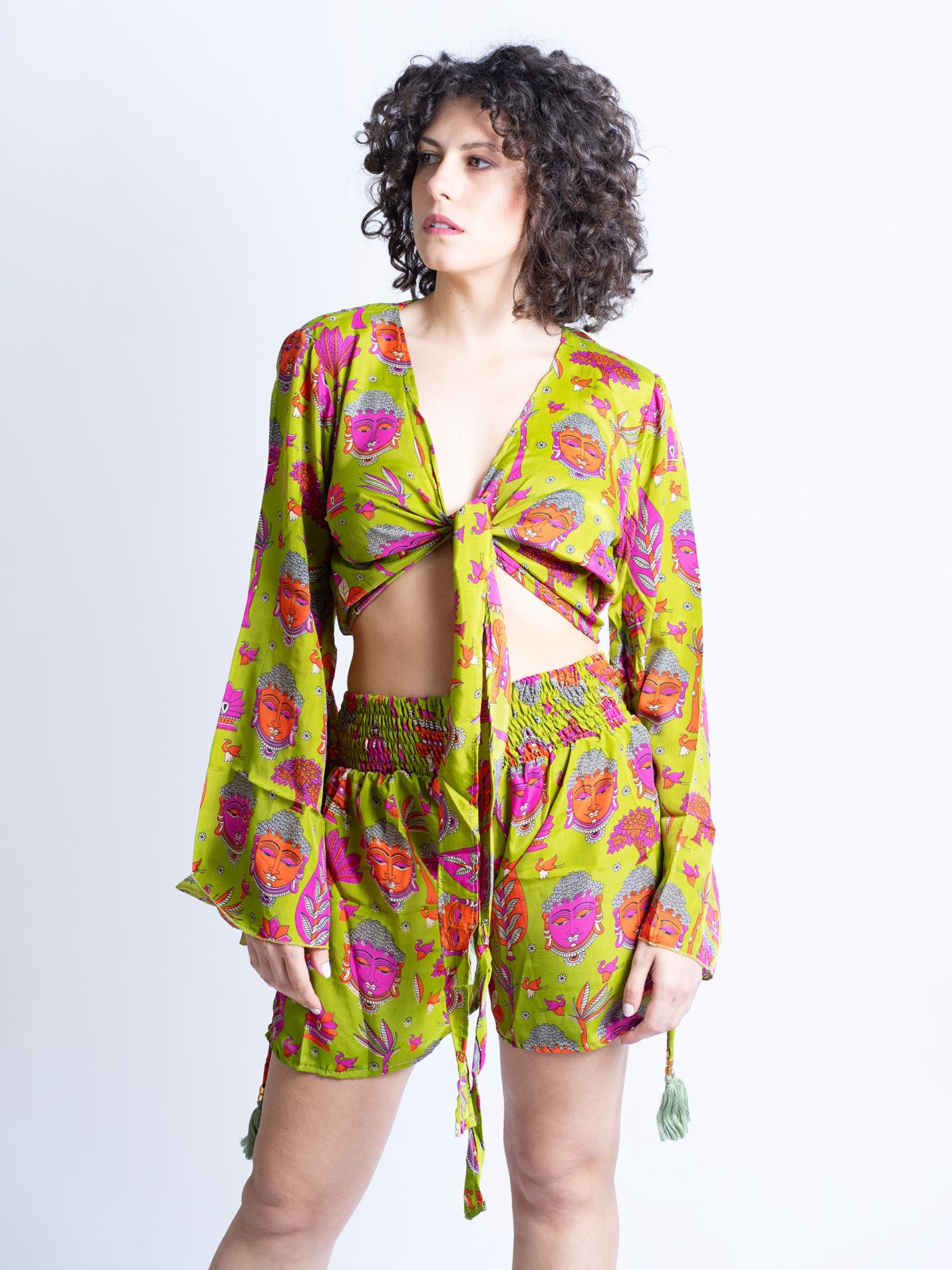 Wrap Top Manica larga e Pantaloncino GANGE Buddha Edition - Verde