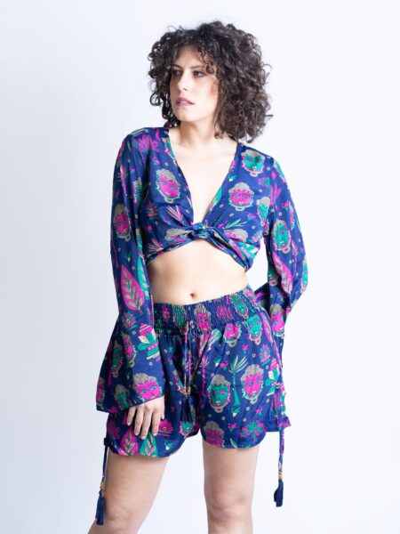 Wrap Top Manica larga e Pantaloncino GANGE Buddha Edition - Blu Notte