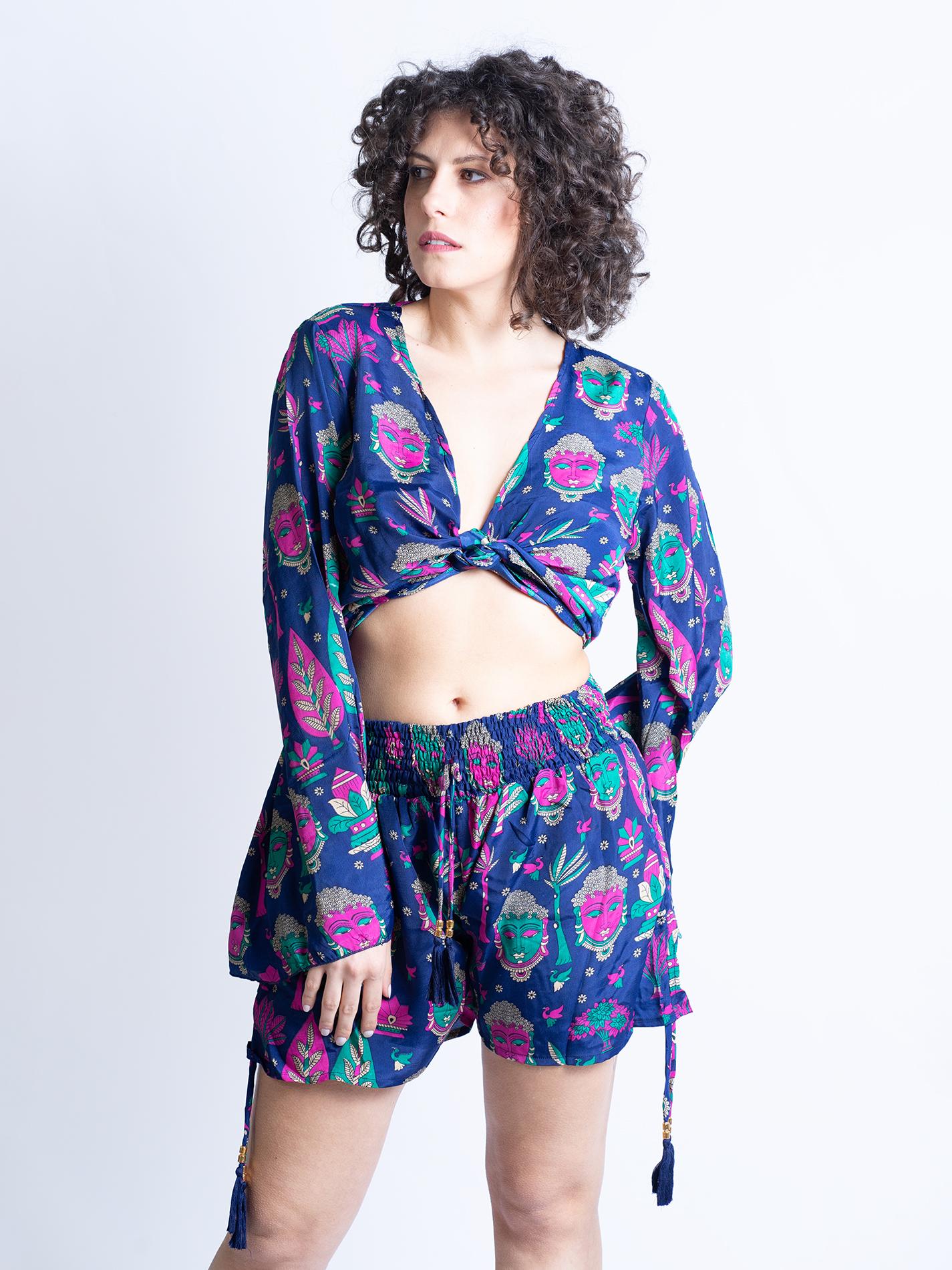 Wrap Top Manica larga e Pantaloncino GANGE Buddha Edition - Blu Notte