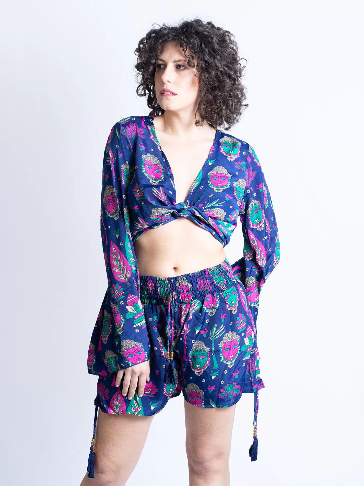Wrap Top Manica larga e Pantaloncino GANGE Buddha Edition - Blu Notte