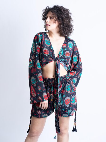 Wrap Top Manica larga e Pantaloncino GANGE Buddha Edition - Nero