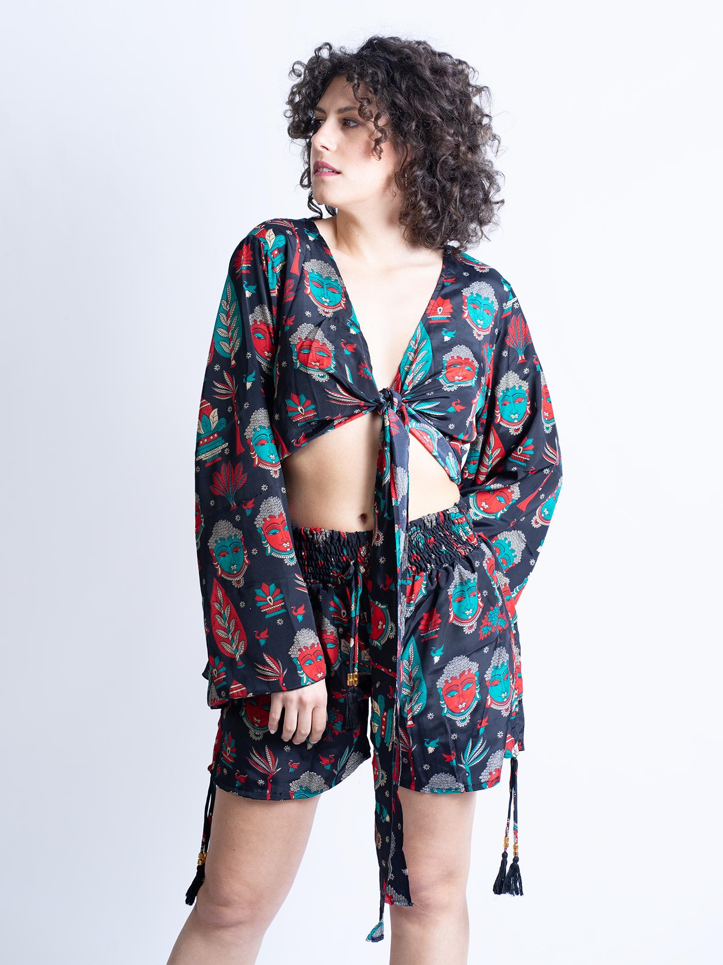Wrap Top Manica larga e Pantaloncino GANGE Buddha Edition - Nero