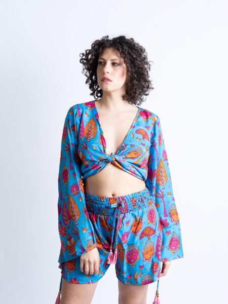 Wrap Top Manica larga e Pantaloncino GANGE Buddha Edition - Turchese