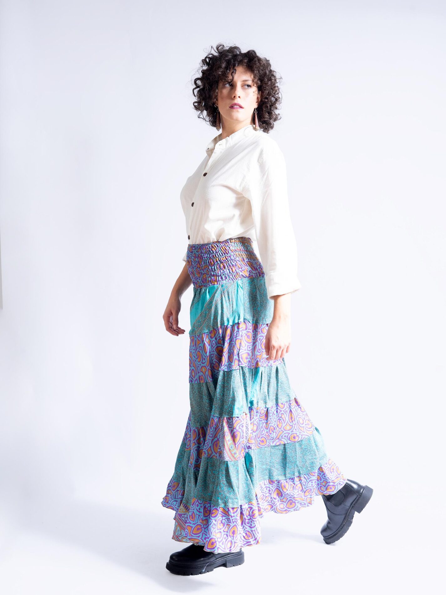 Gonna etnica a balze celeste e viola – Hippie