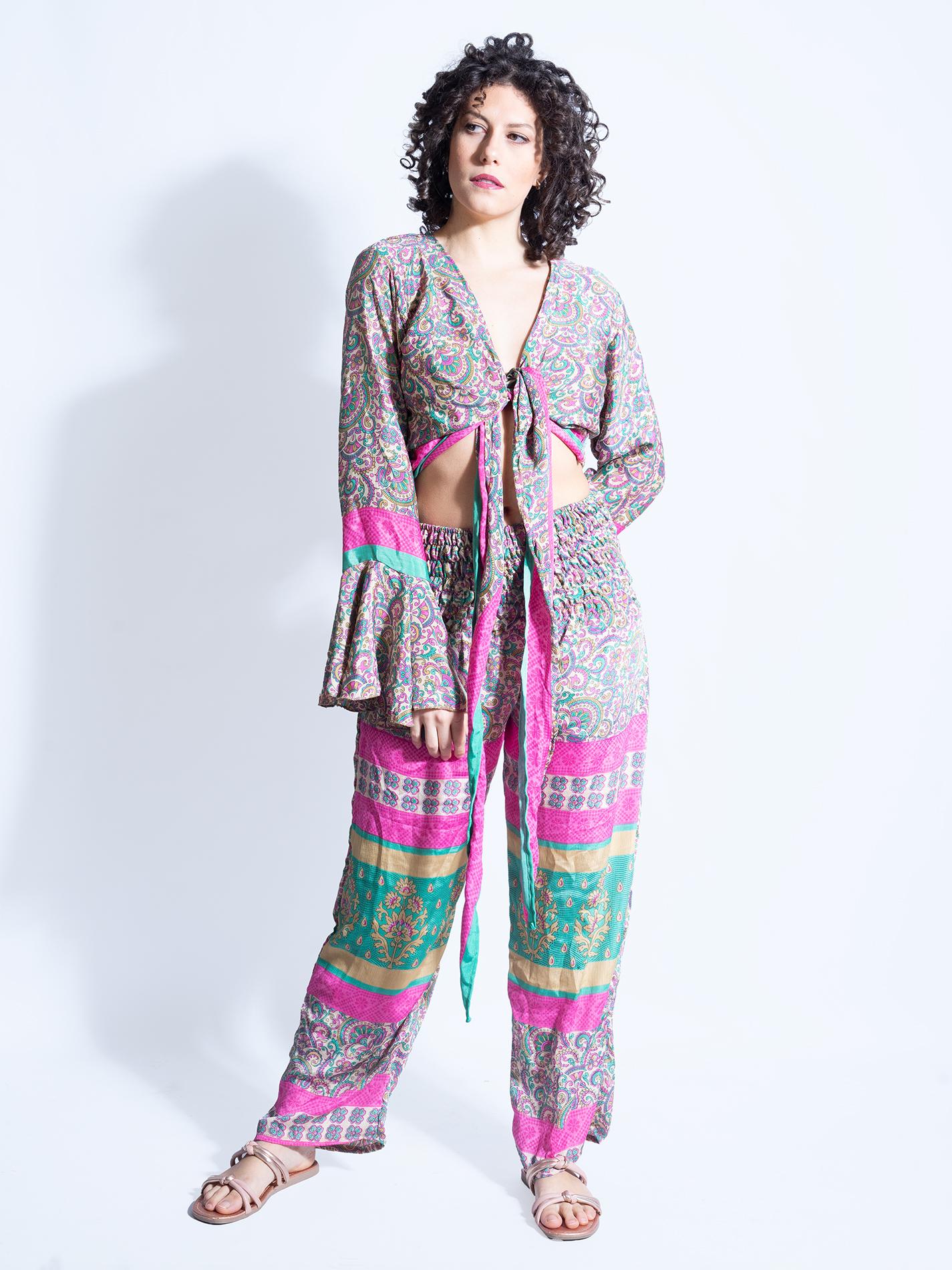 Wrap Top e Pantalone rosa e verde – Punjabi
