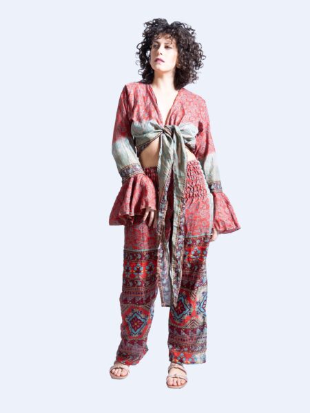 Wrap Top e Pantalone rosso sfumato – Punjabi