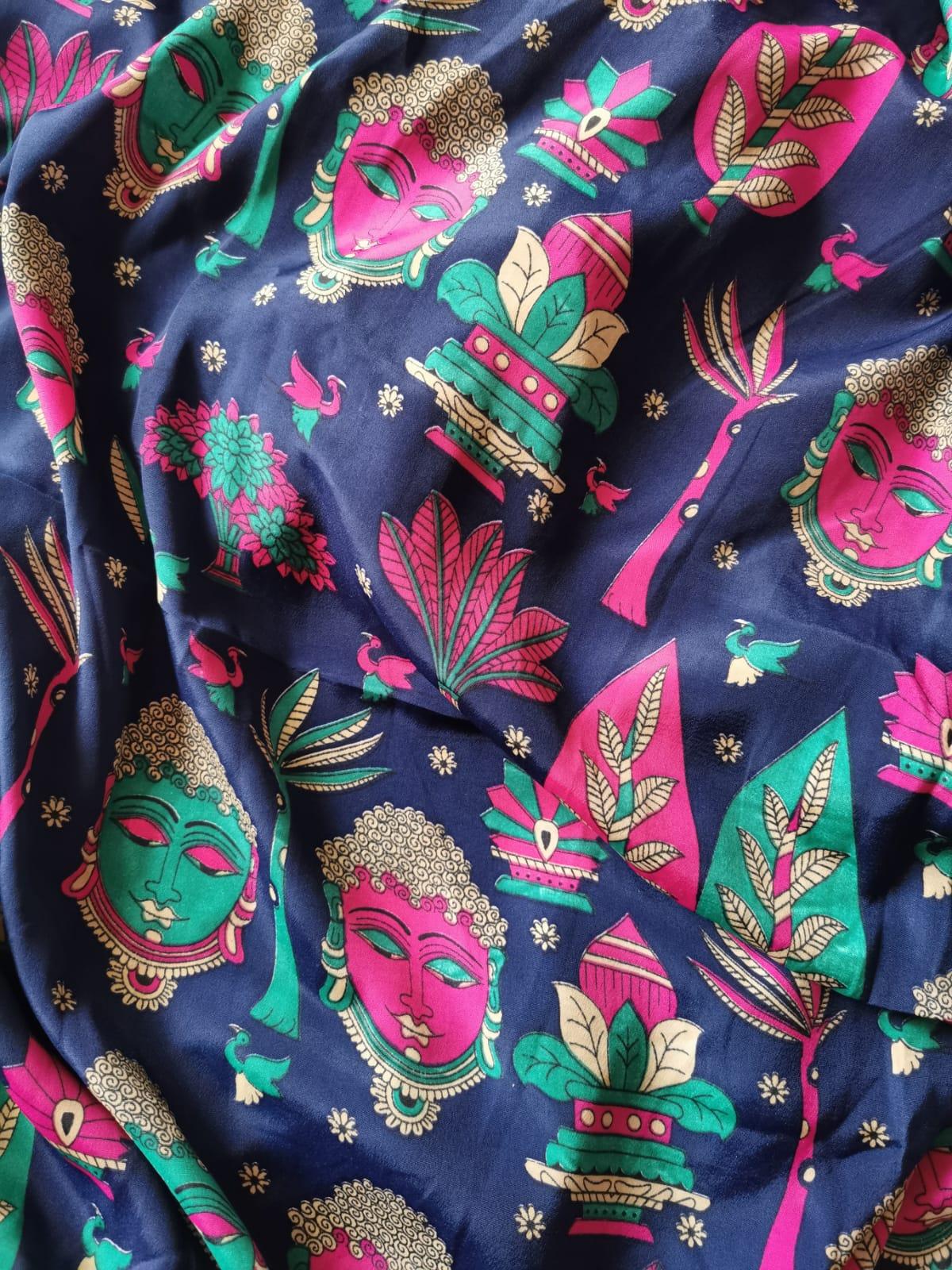 Abito Etnico con Scollo a Barca RADHA Buddha Edition – Blu Notte