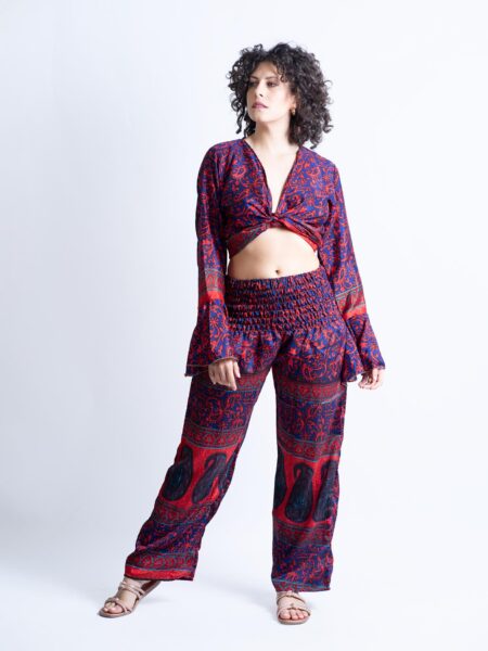 Wrap Top e Pantalone blu e rosso – Punjabi