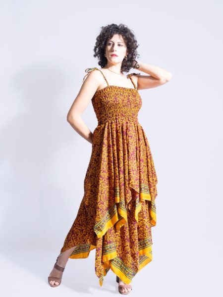 Abito etnico con elastico e spalline rosso e giallo – Mumbai