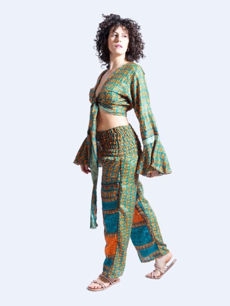 Wrap Top e Pantalone verde e arancione – Punjabi