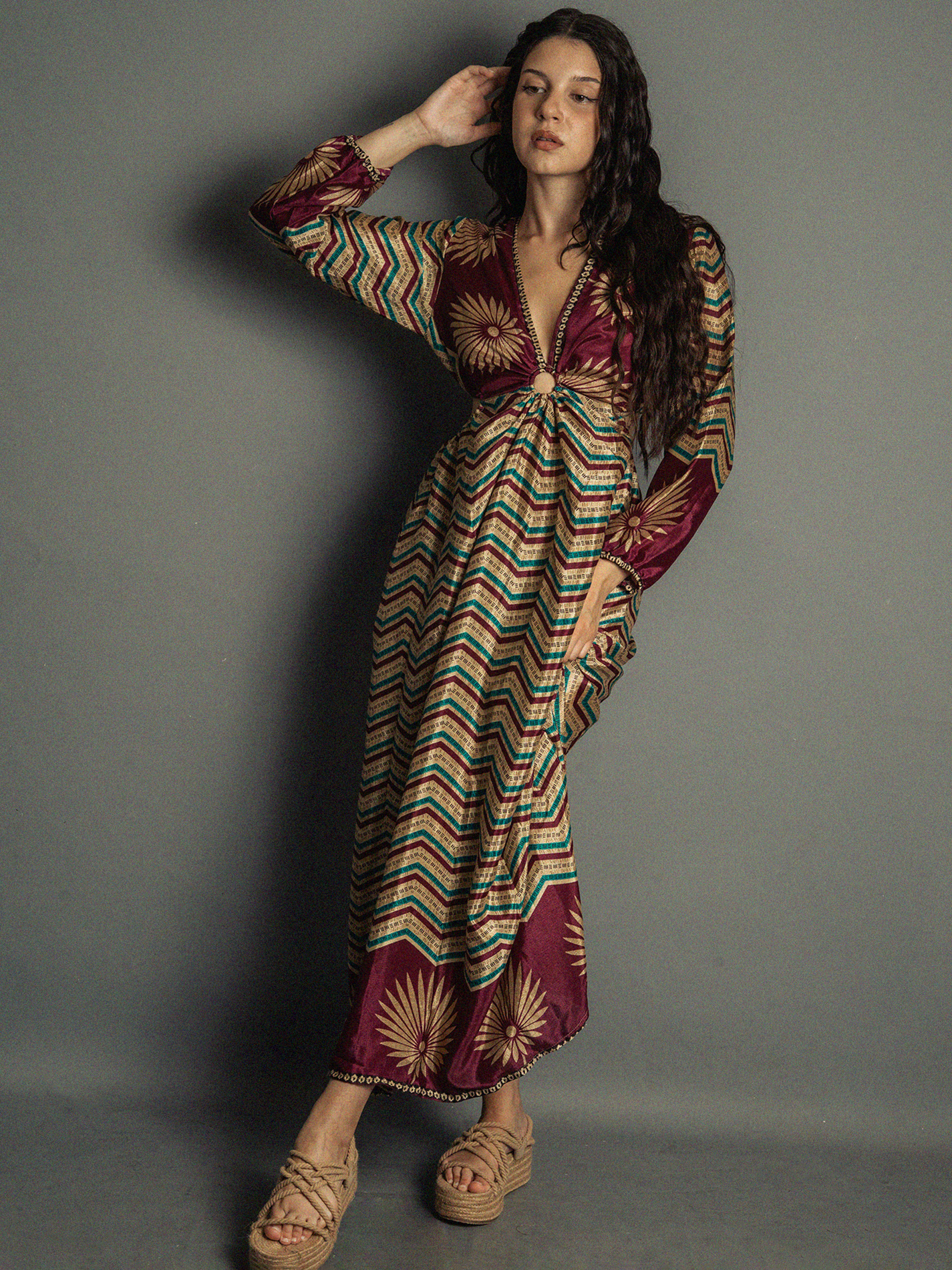 Abito Lungo con Anello viola bianco e acquamarina - Orissa