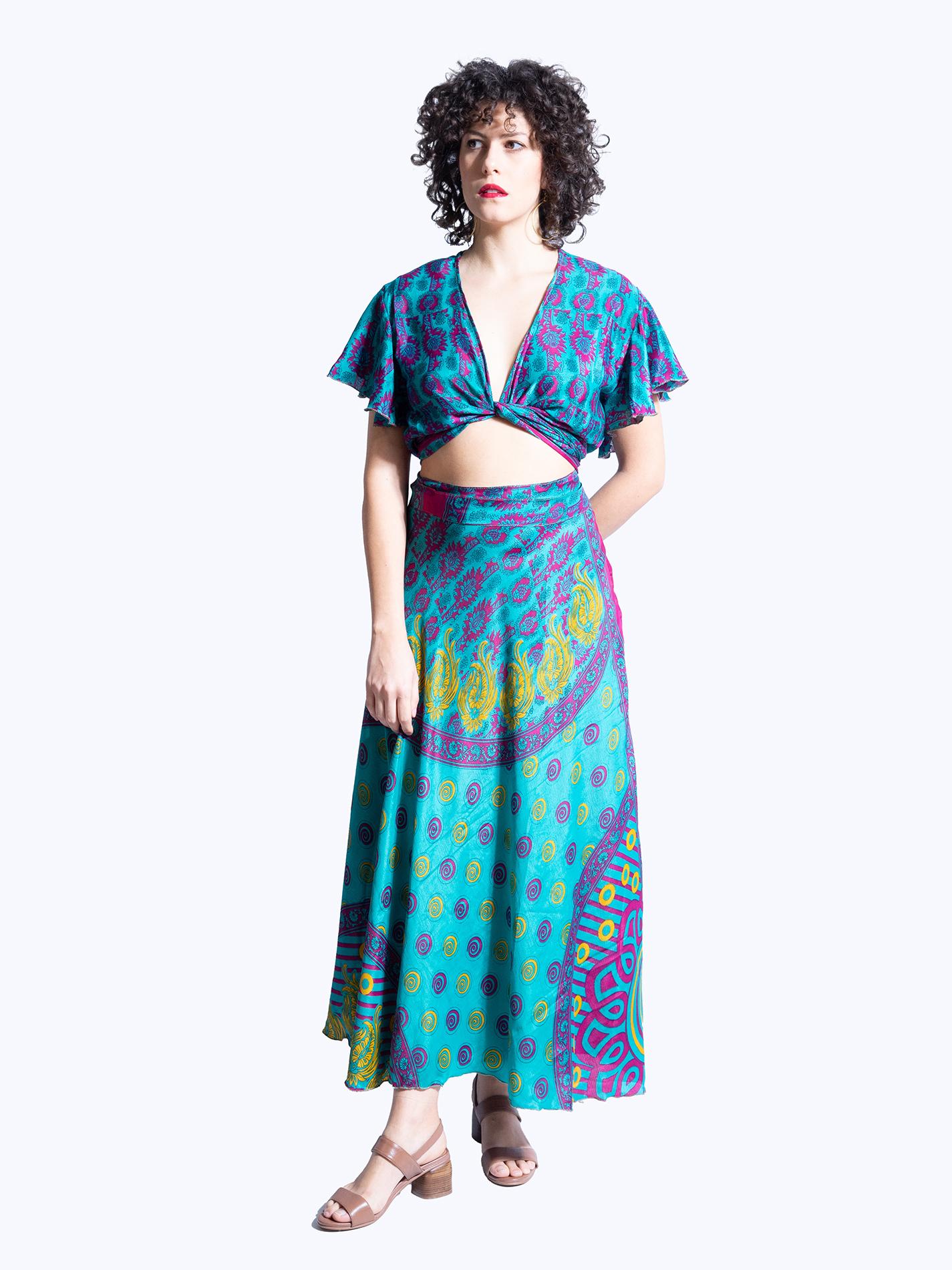 Wrap top e Gonna a Portafoglio blu - Manali