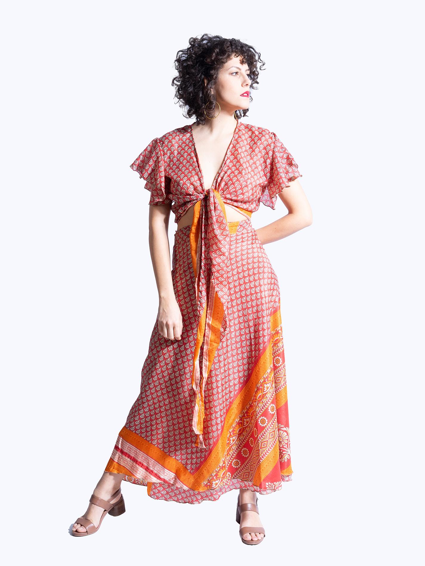 Wrap top e Gonna a Portafoglio rosso - Manali