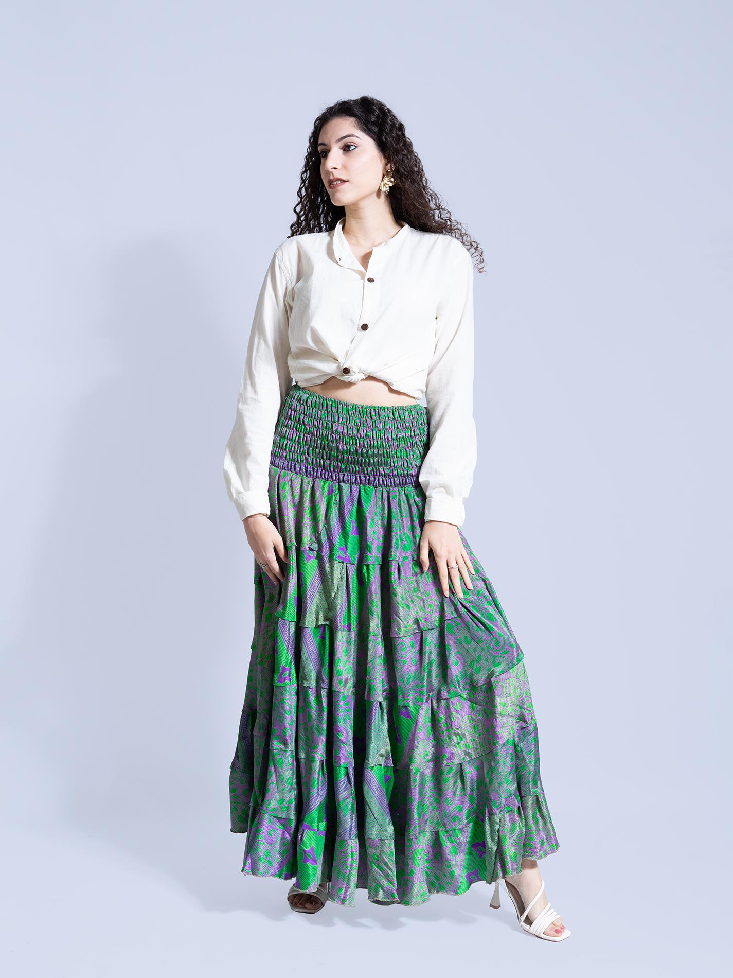 Gonna etnica a balze verde e viola – Hippie