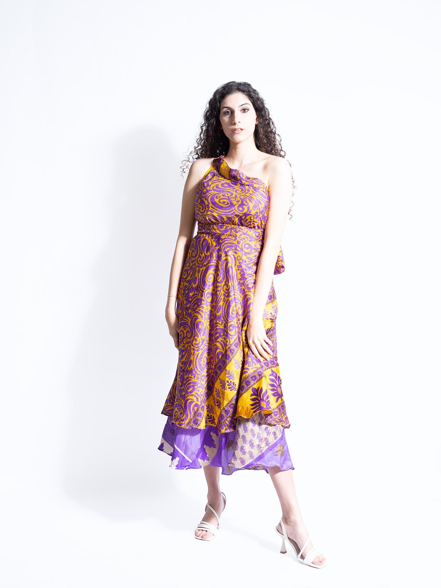 Gonna etnica lunga a portafoglio giallo e viola – India