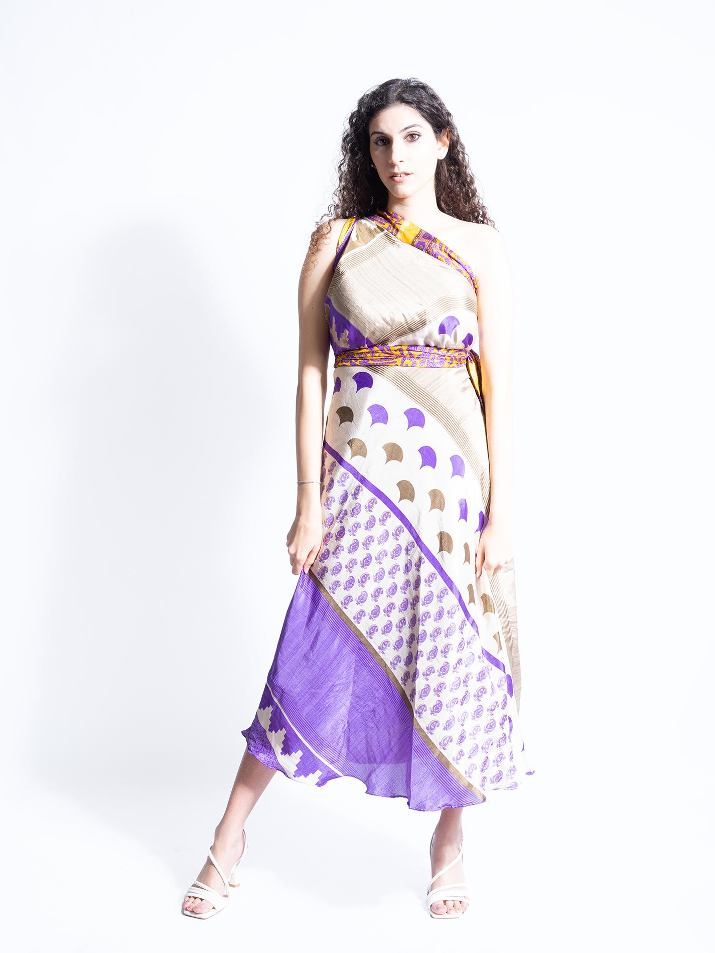 Gonna etnica lunga a portafoglio giallo e viola – India