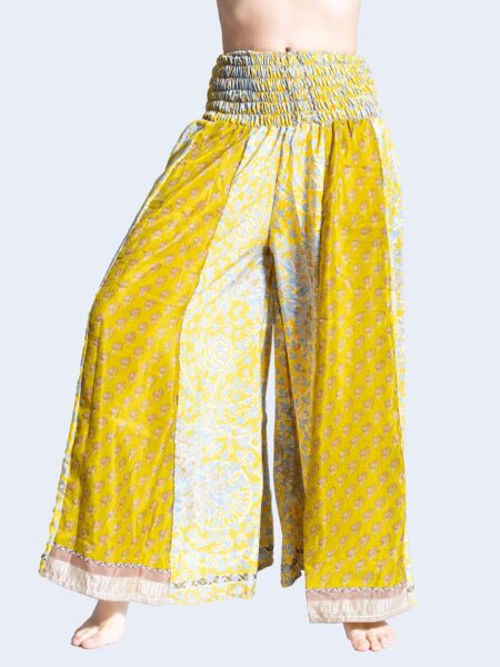 Pantalone etnico a palazzo doppia fantasia giallo – Loto