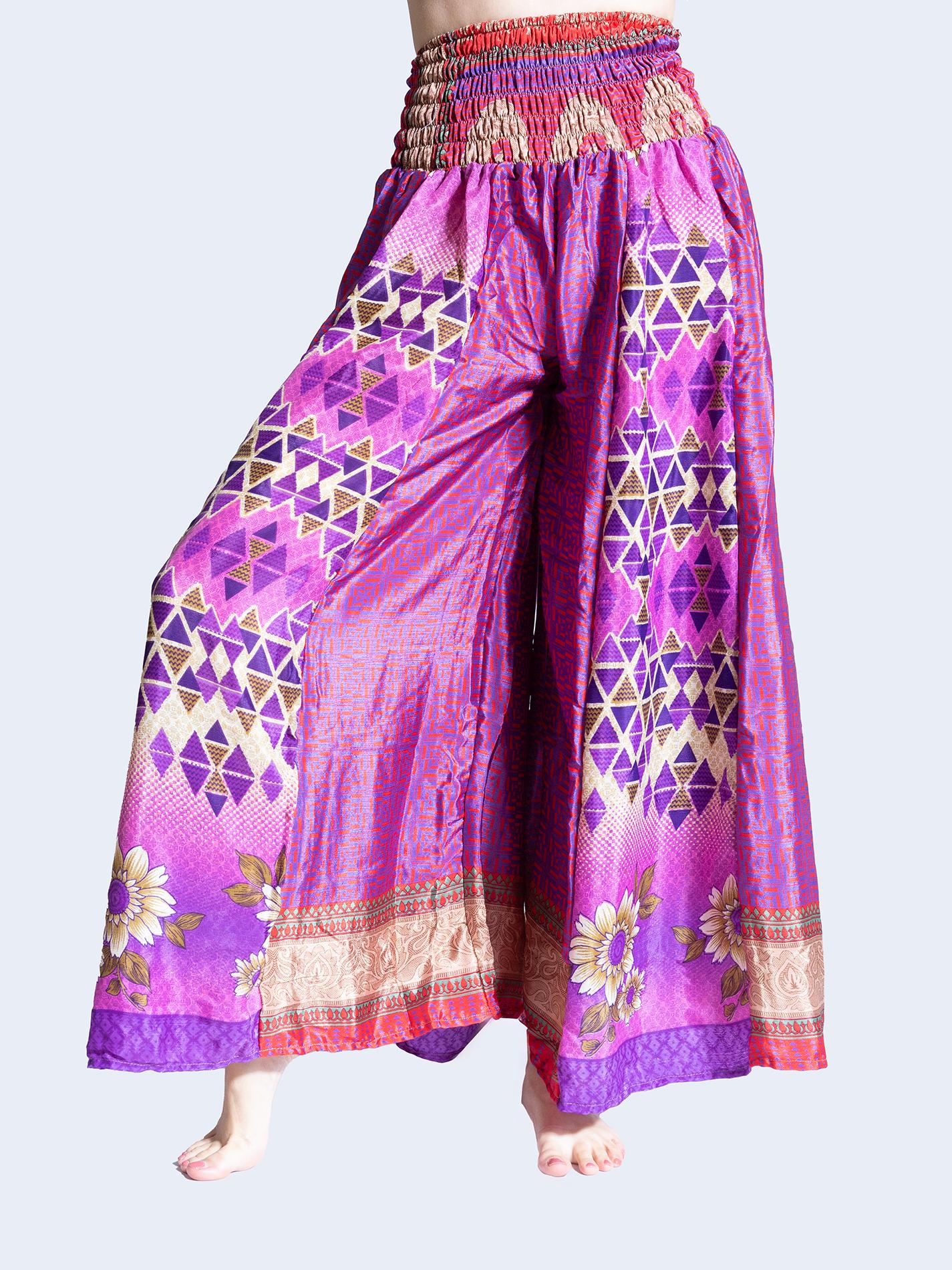Pantalone etnico a palazzo doppia fantasia viola – Loto