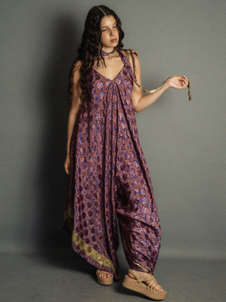 Tuta jumpsuit blu fiorato – Yoga