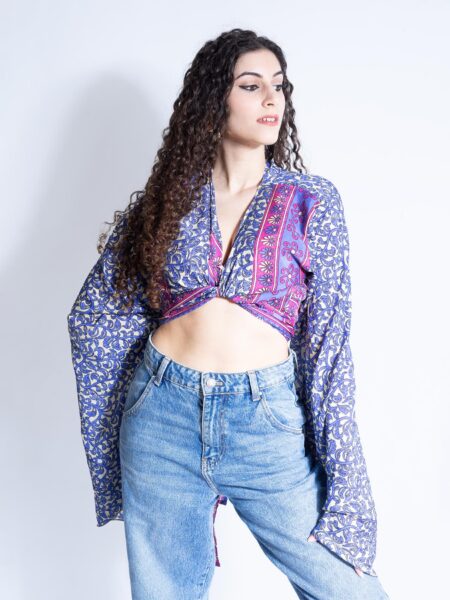 Wrap Top Manica larga bianco e azzurro – Gandhi