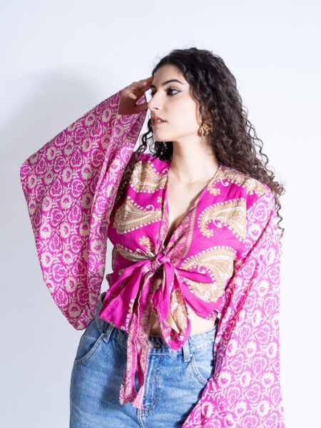Wrap Top Manica larga fucsia – Gandhi