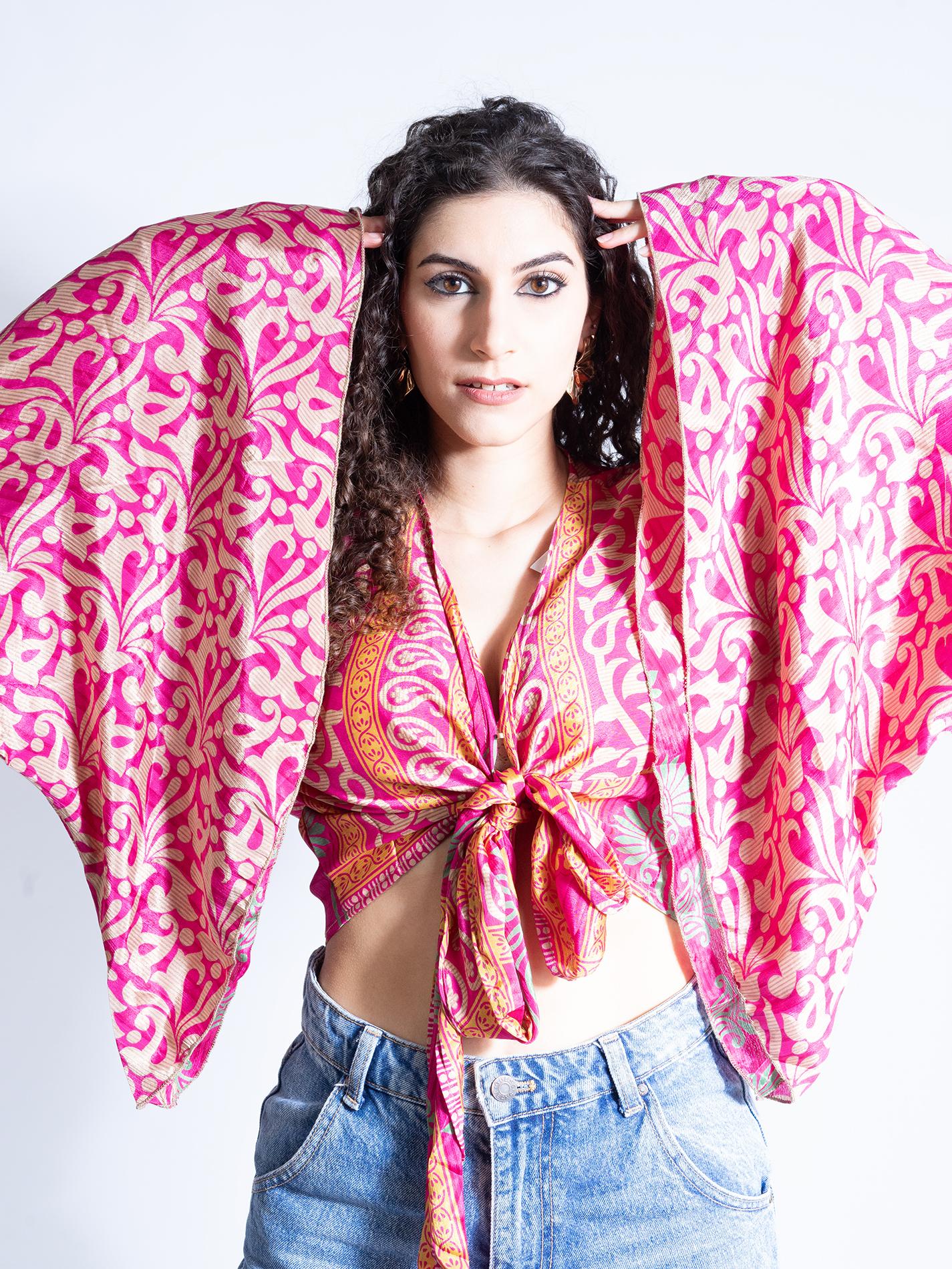 Wrap Top Manica larga fucsia – Gandhi