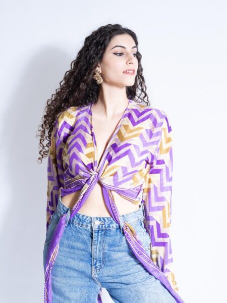 Wrap Top Manica larga viola e ocra – Gandhi