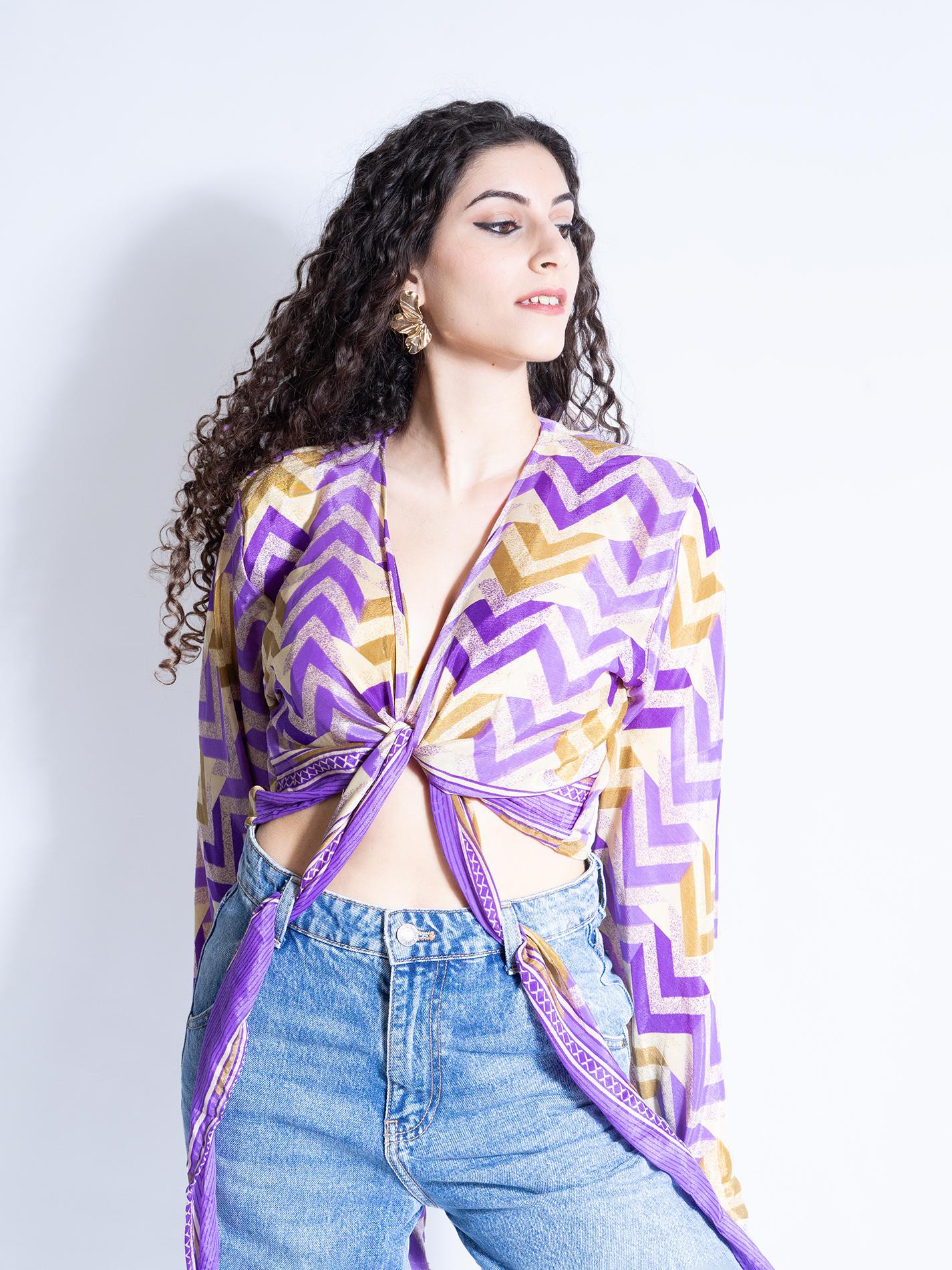 Wrap Top Manica larga viola e ocra – Gandhi