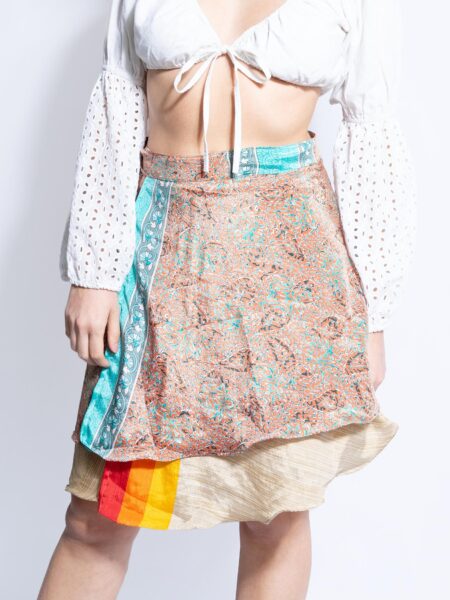 Mini Gonna etnica a portafoglio ocra e azzurro – Shiva