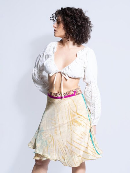 Mini Gonna etnica a portafoglio ocra e viola – Shiva (2)