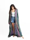 Kimono aperto blu e verde - Gujarat