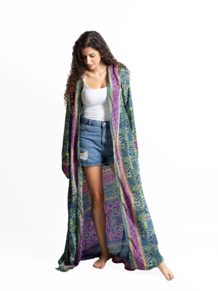 Kimono aperto blu e verde - Gujarat (2)