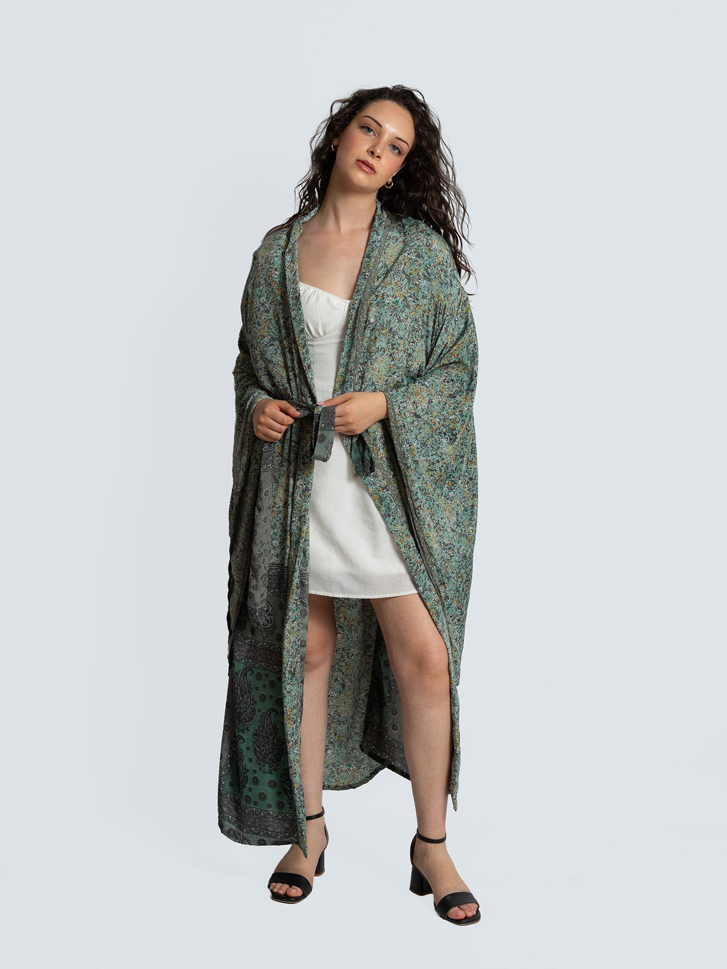 Kimono Manica Larga azzurro e grigio - Surat