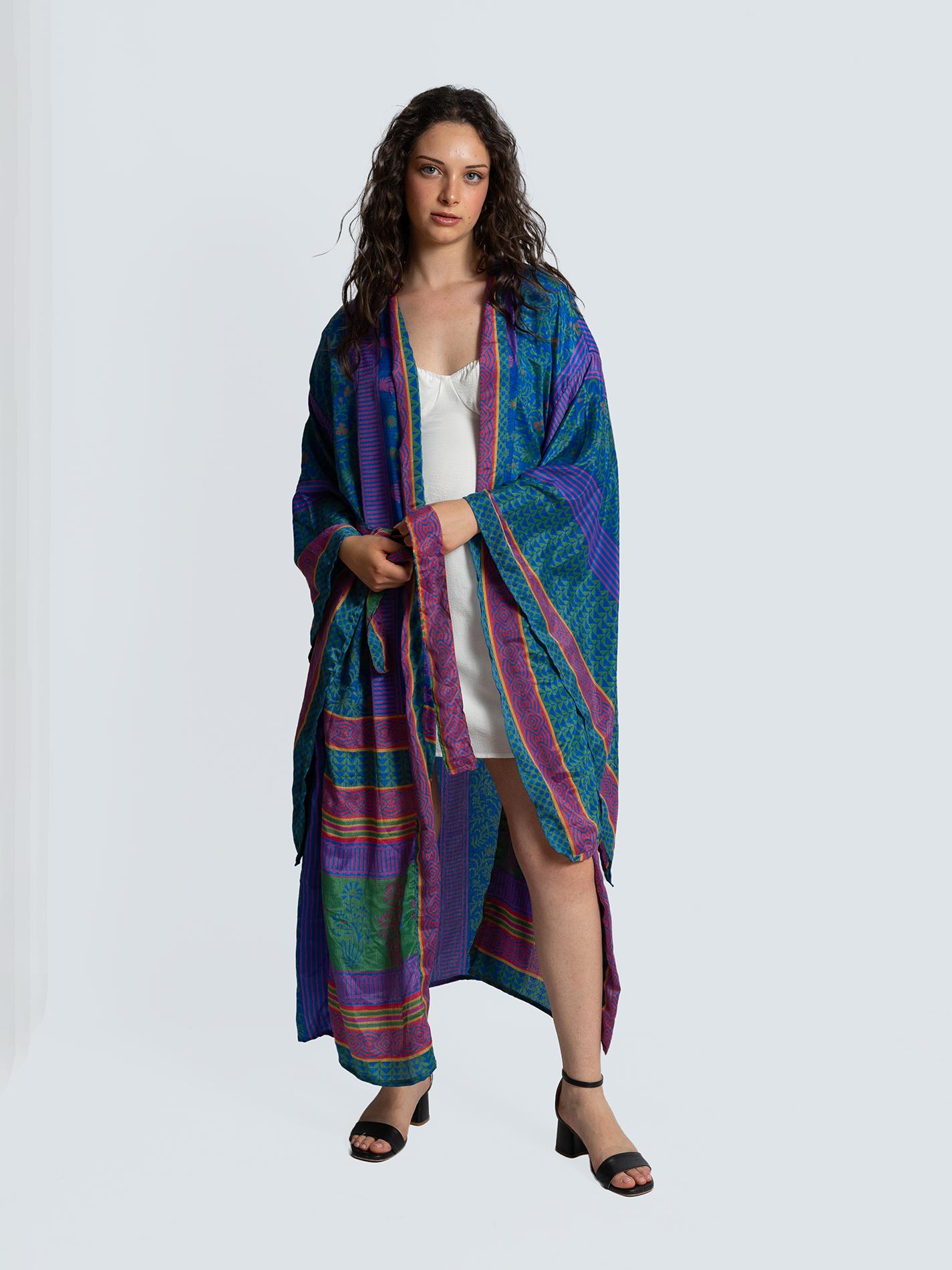 Kimono Manica Larga blu e verde - Surat