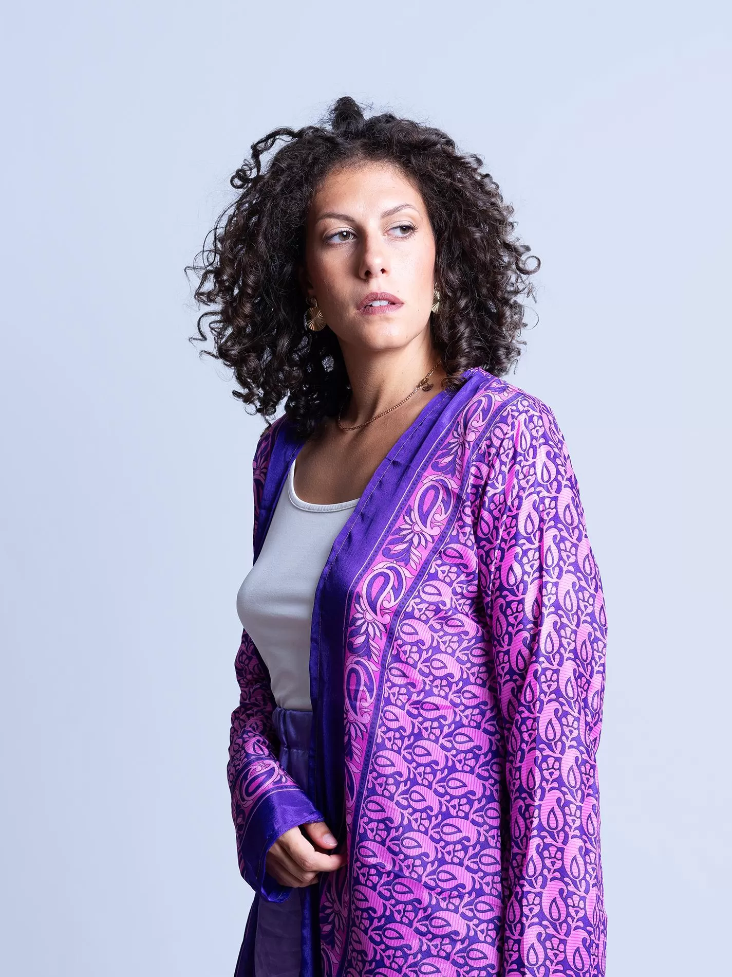 Kimono aperto lilla e blu - Gujarat