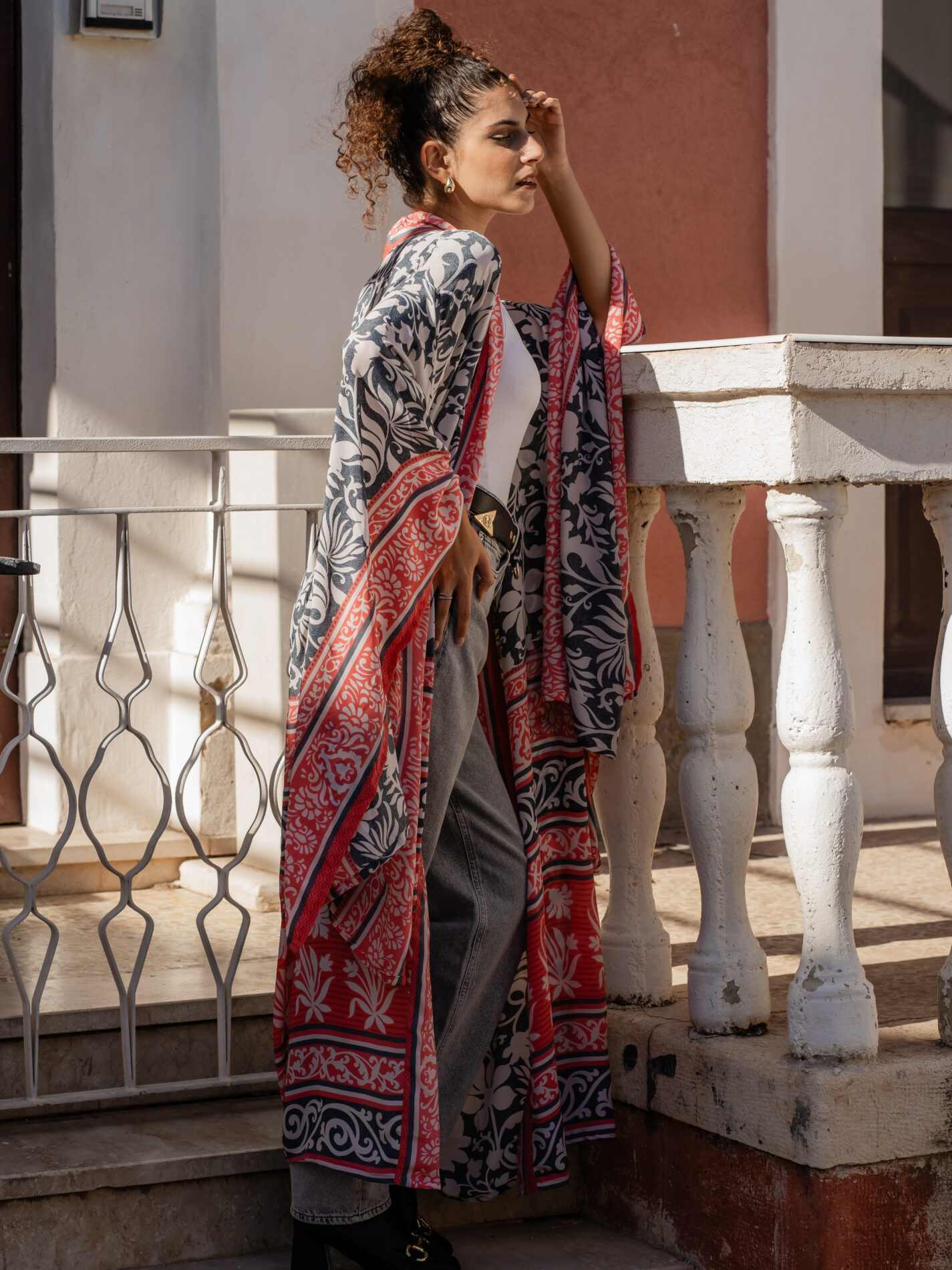 Kimono Manica Larga grigio e rosa - Surat