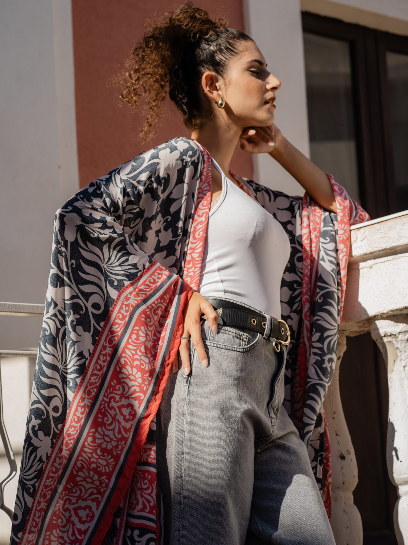 Kimono Manica Larga grigio e rosa - Surat