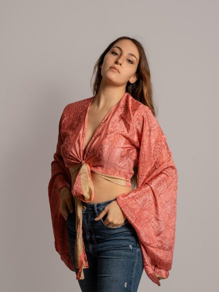 Wrap Top Manica larga rosa – Gandhi