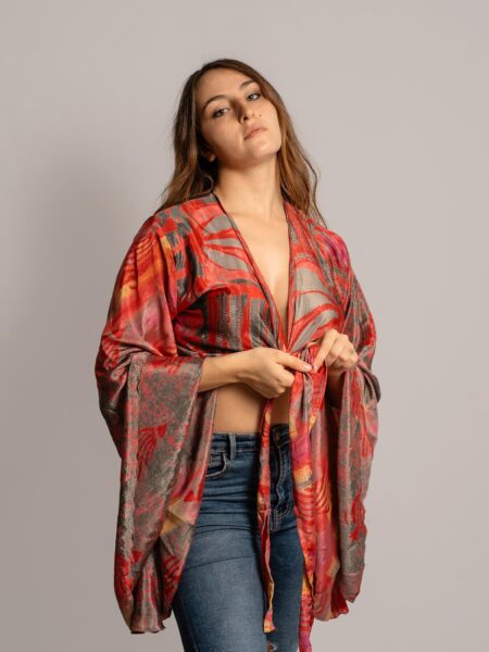 Wrap Top Manica larga rosso e grigio – Gandhi