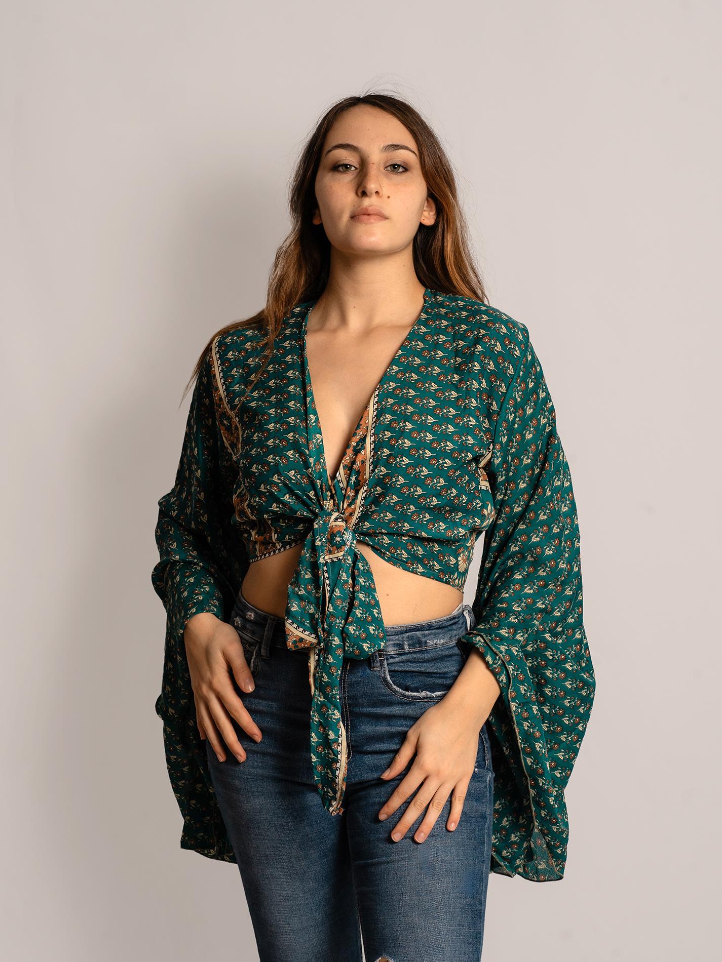 Wrap Top Manica larga verde – Gandhi