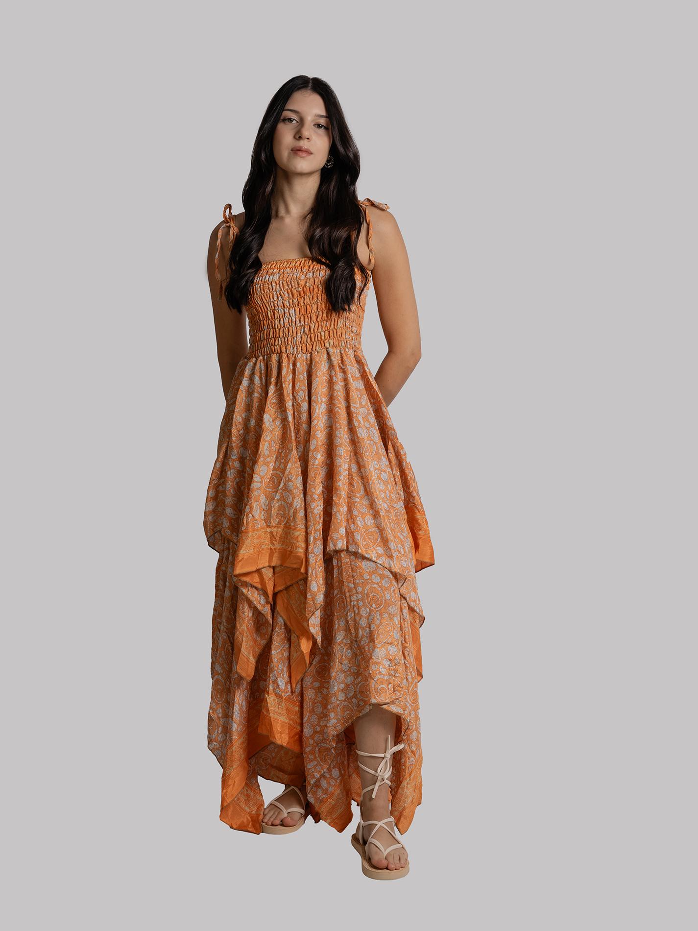 Abito etnico con elastico e spalline arancione – Mumbai