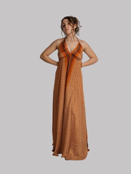 Abito etnico lungo ocra e arancione – Delhi