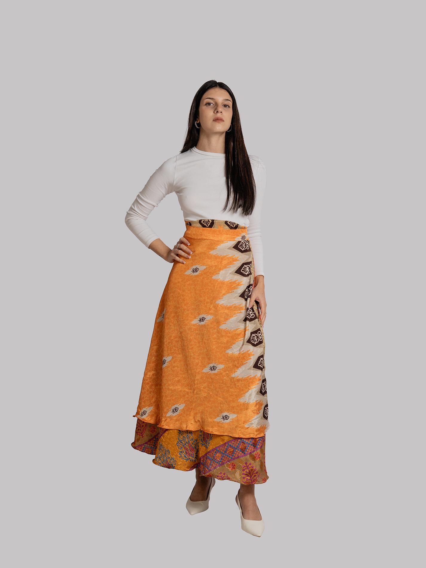 Gonna etnica lunga a portafoglio arancione – India