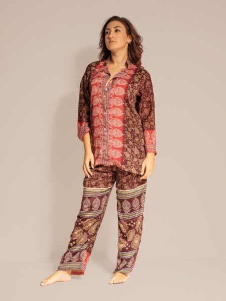 Pigiama in Sari LXL - marrone e rosso (2)