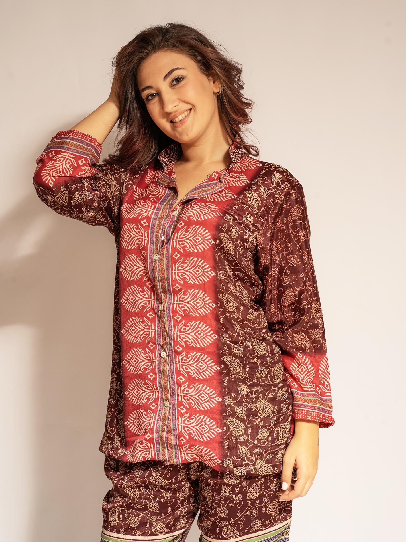Pigiama in Sari LXL - marrone e rosso