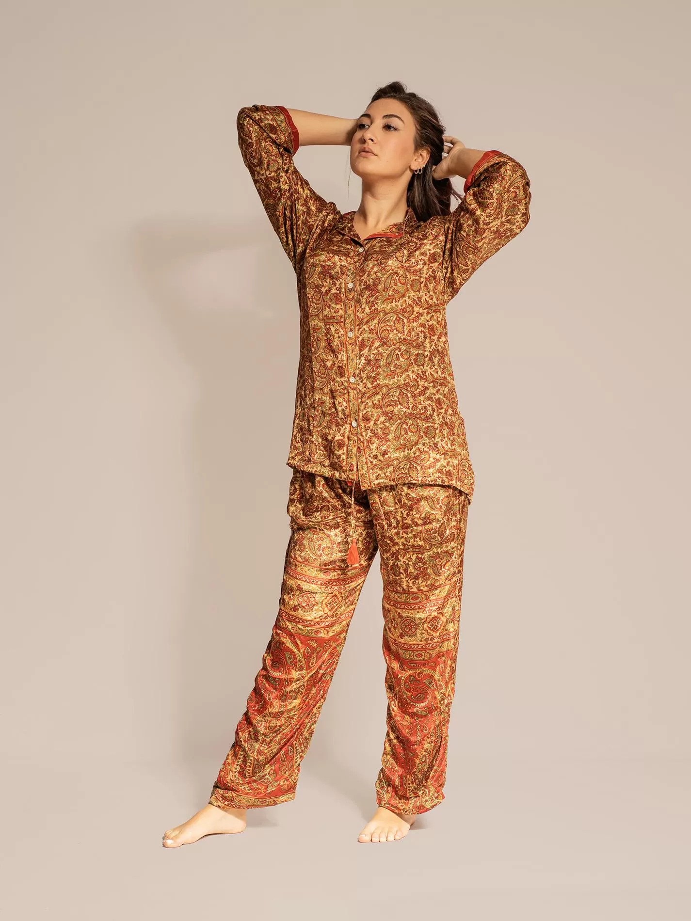 Pigiama in Sari LXL - ocra e rosso