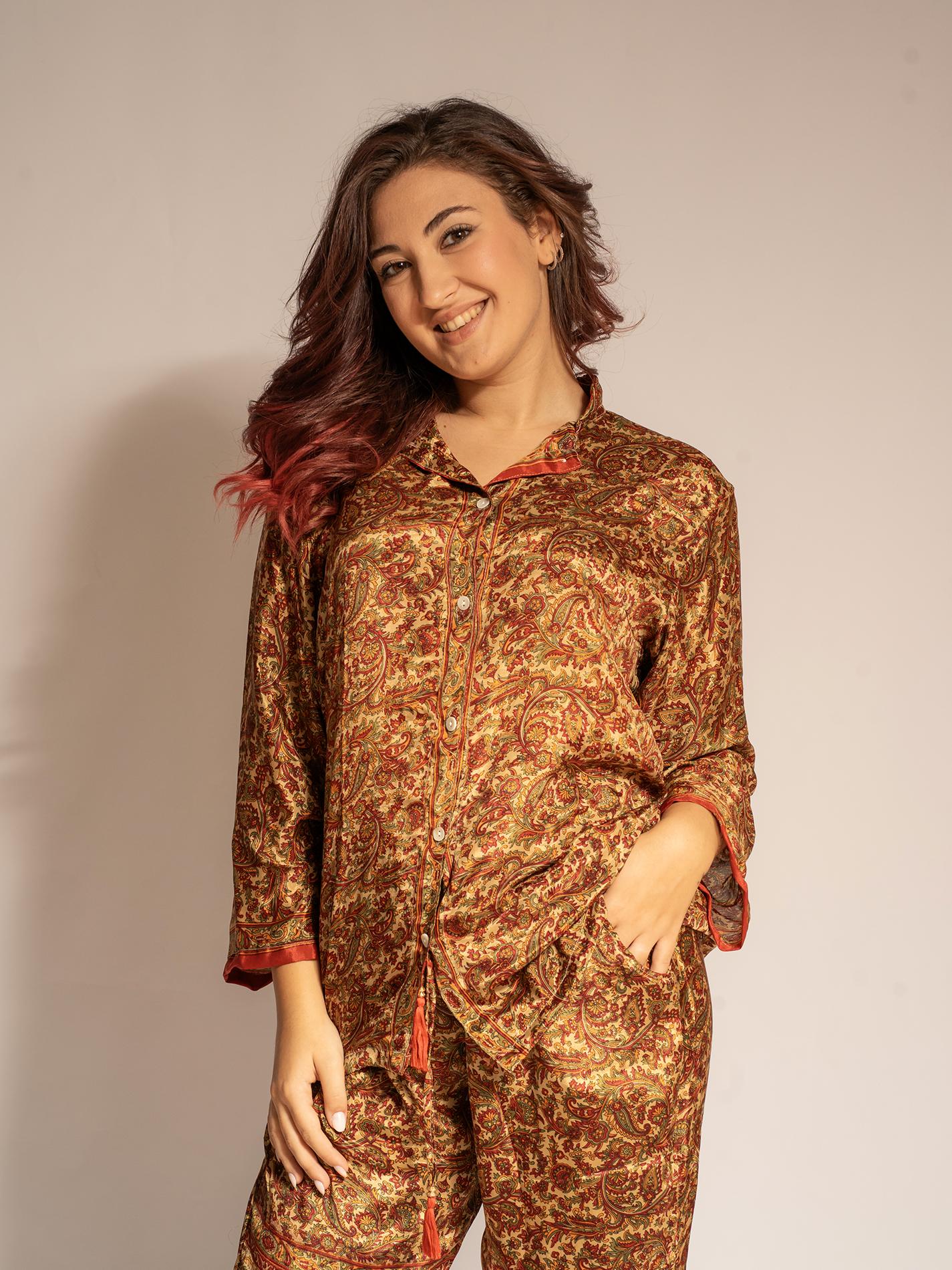 Pigiama in Sari LXL - ocra e rosso